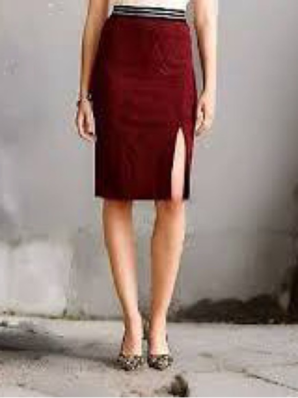 Maeve Burgundy Textured Pencil Skirt with Contrast Stripe Waist Sz S NWT